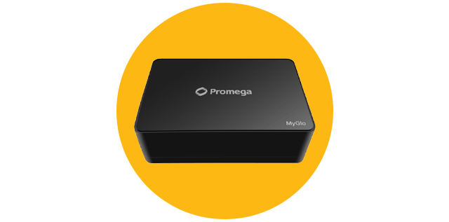 MyGlo Instrument, a compact black 96-well luminescence plate reader by Promega, designed for flexible cell health assay readouts in modern labs